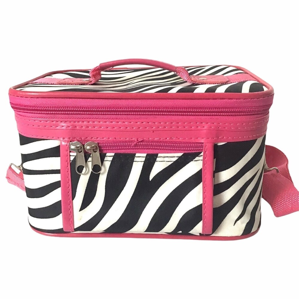 Zebra Cosmetic Case With Mirror Hot Pink & Black Print